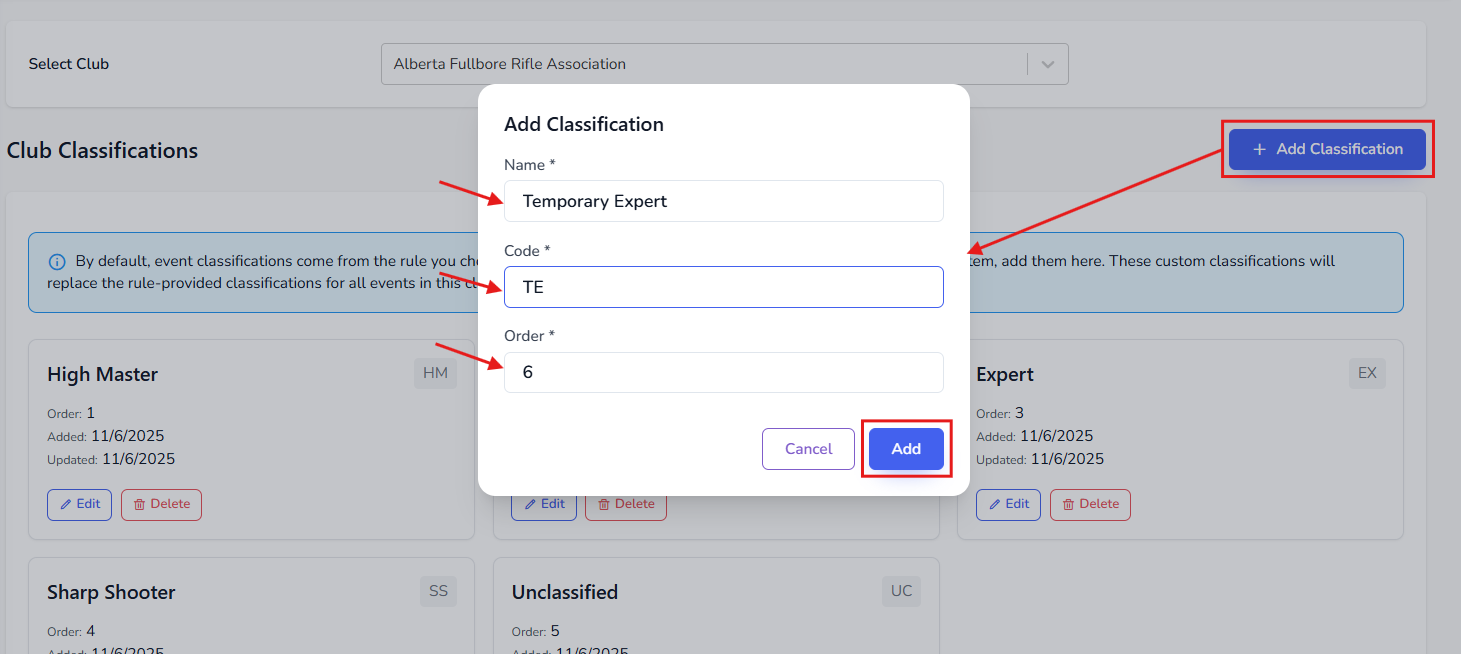 Create Club Classifications
