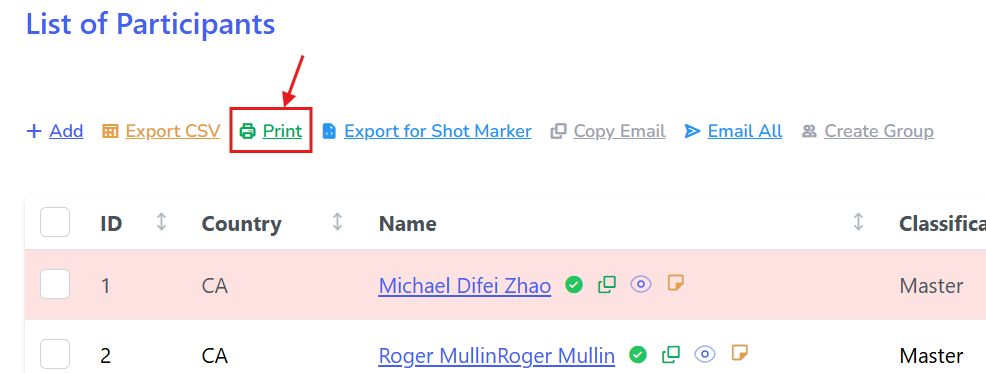 Print Participants List