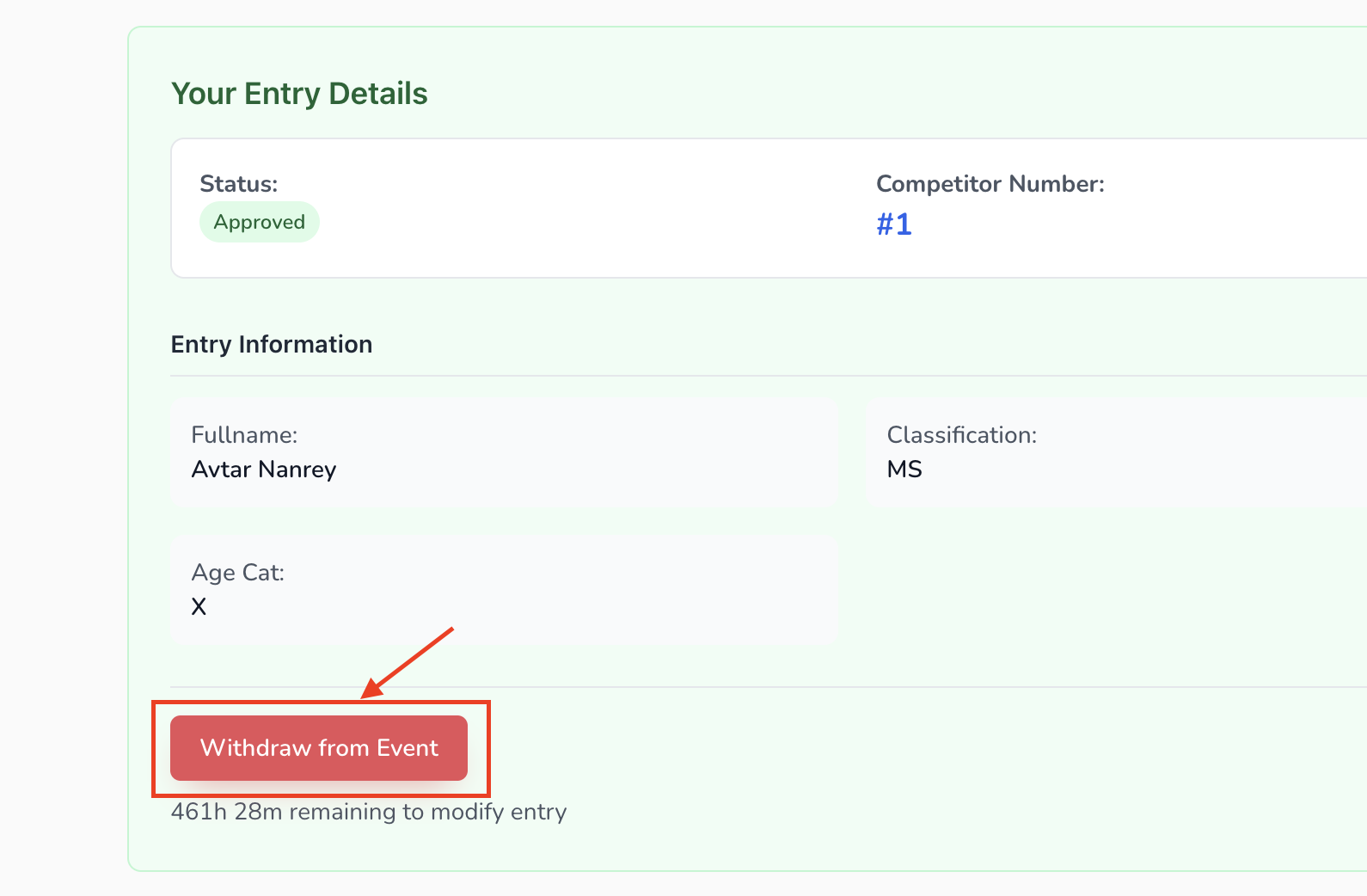 Withdraw from Event