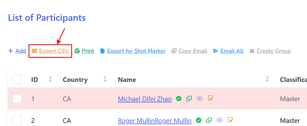 Export Participants to CSV