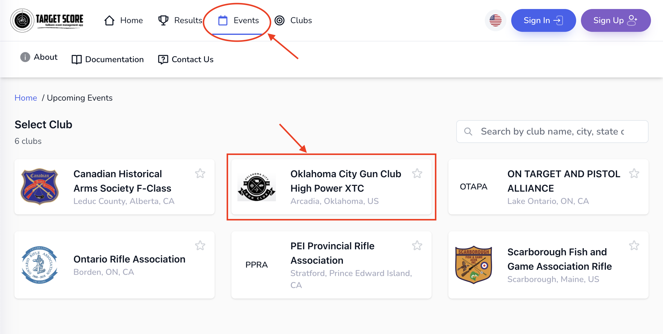 Select Club for Event