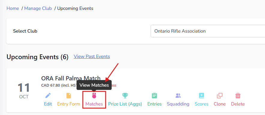 Upcoming Event Matches