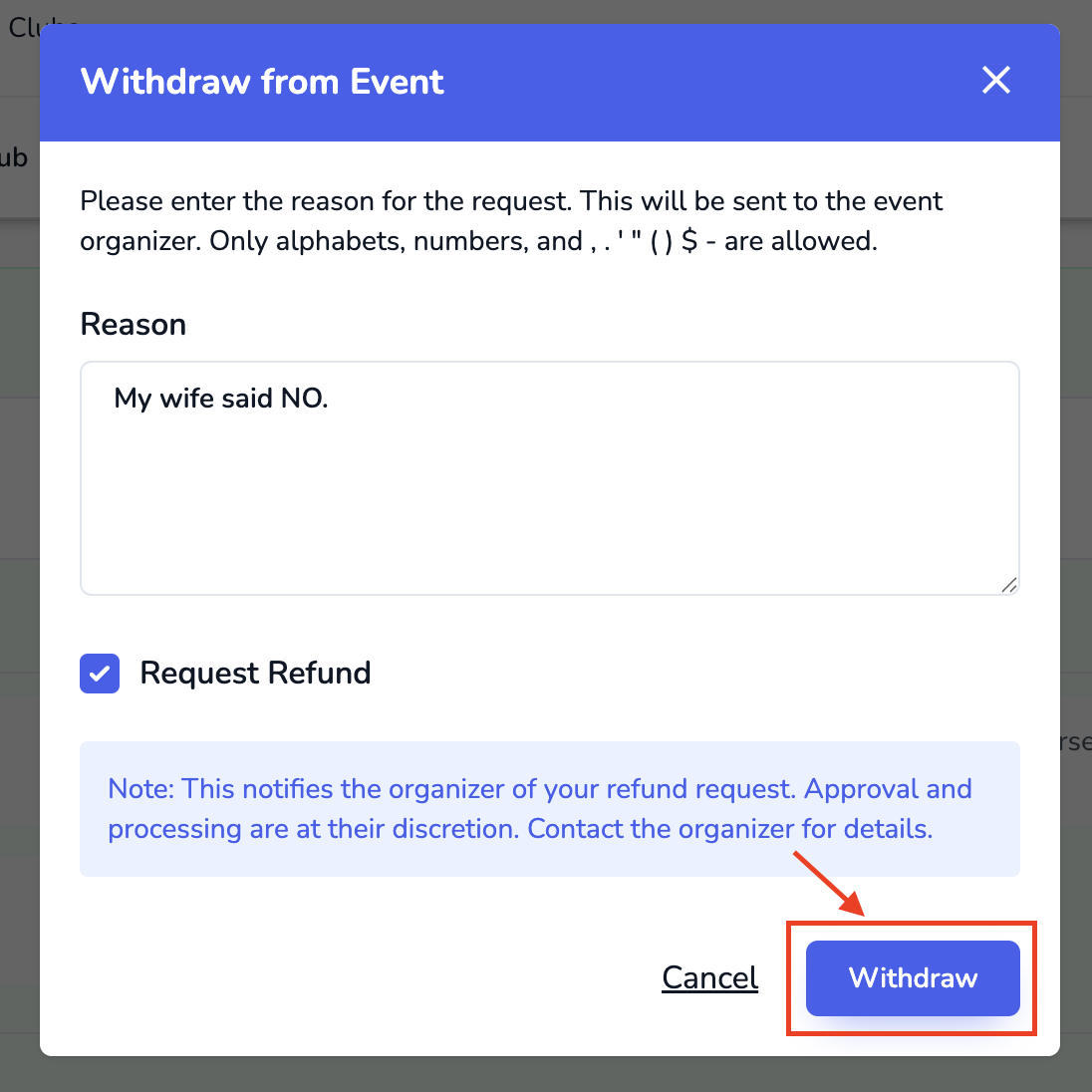 Withdraw Confirmation